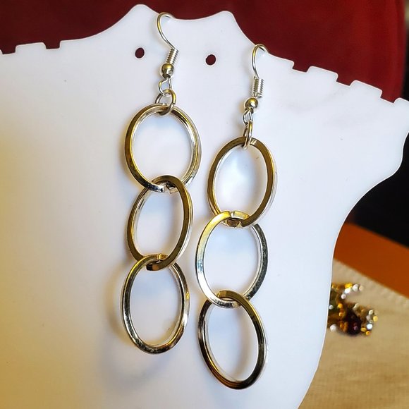 2" Silver Tone Hook Layered Circle Dangle Earrings